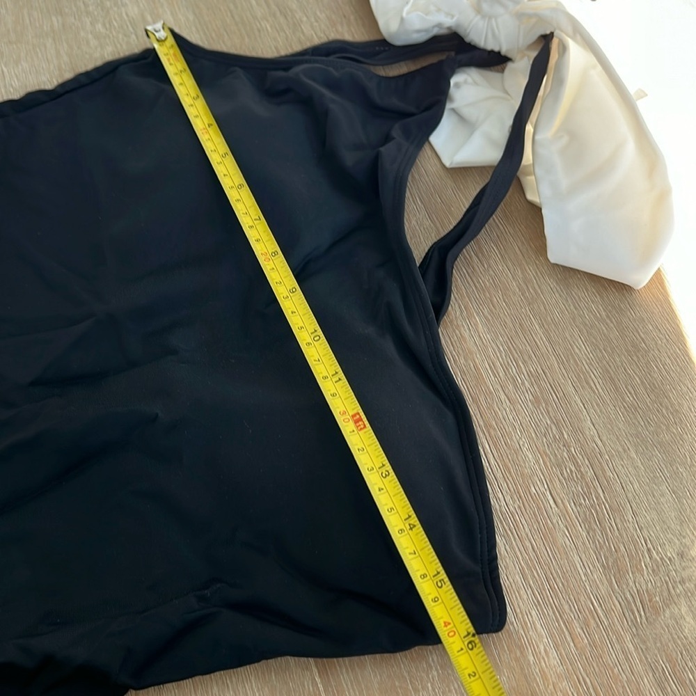 Women’s One Shoulder Swimsuit, black with white shoulder tie. Size L, NWOT - Picture 10 of 11
